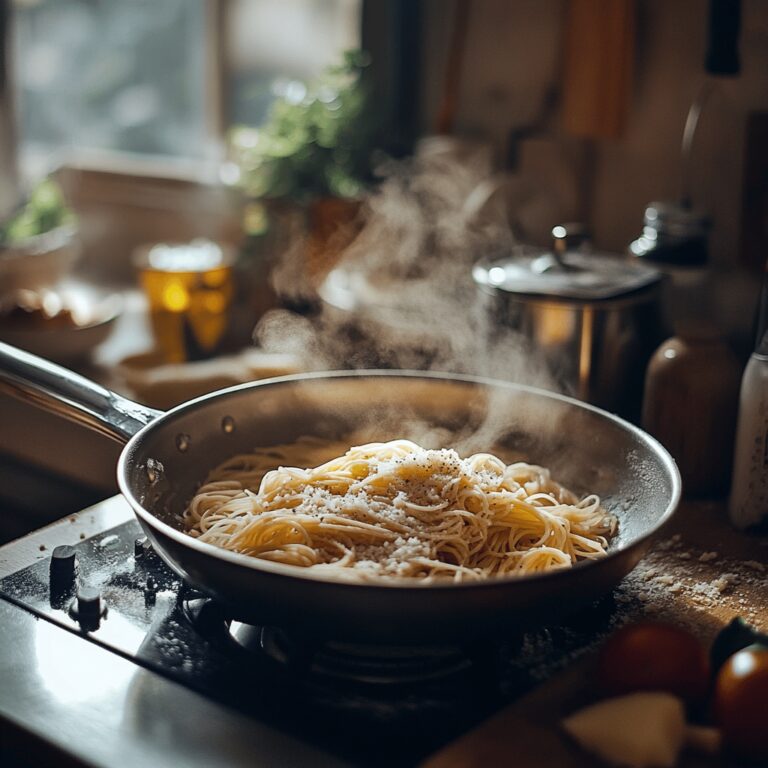 A warm and inviting modern kitchen with natural lighting, featuring cooking utensils, bowls, and fresh ingredients on the countertop, subtly hinting at the theme of salting pasta water without focusing on a specific dish, creating a cozy and professional atmosphere.