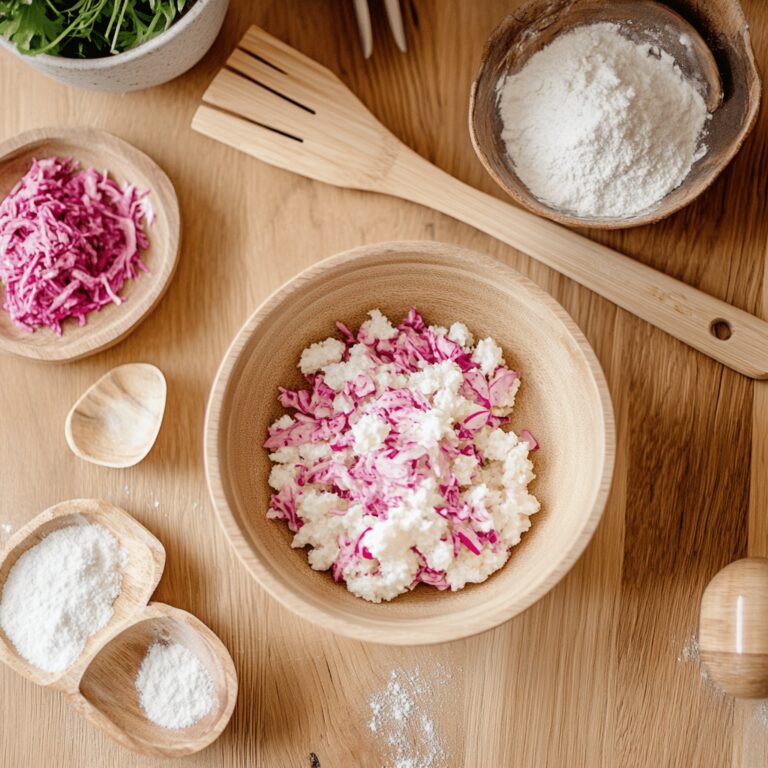 A cozy modern kitchen scene featuring a colorful array of fresh ingredients and vintage cooking tools, with a mix of bright bowls and utensils casually arranged on a warm wooden countertop, soft natural lighting creating an inviting atmosphere, subtly showcasing the theme of a five-ingredient vintage salad without highlighting any single dish.