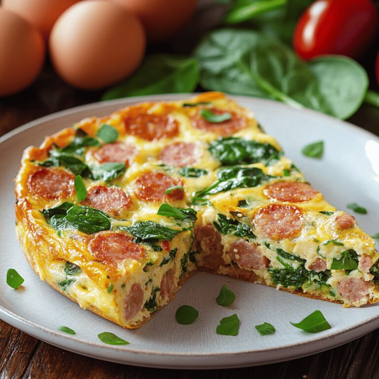 Frittata z kiełbasą i szpinakiem