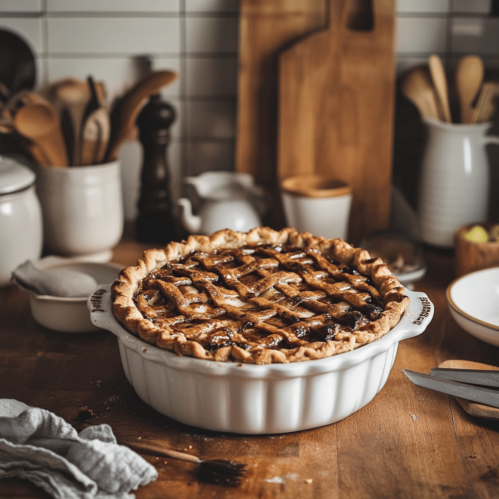 An inviting image of a modern kitchen with a warm and cozy vibe, featuring various cooking utensils, bowls, and ingredients scattered across a countertop. Soft, natural lighting enhances the scene, creating a friendly atmosphere that subtly reflects a food blog theme. The background showcases hints of a classic Canadian dessert, with a focus on the kitchen's homely yet professional details, instead of a single dish.
