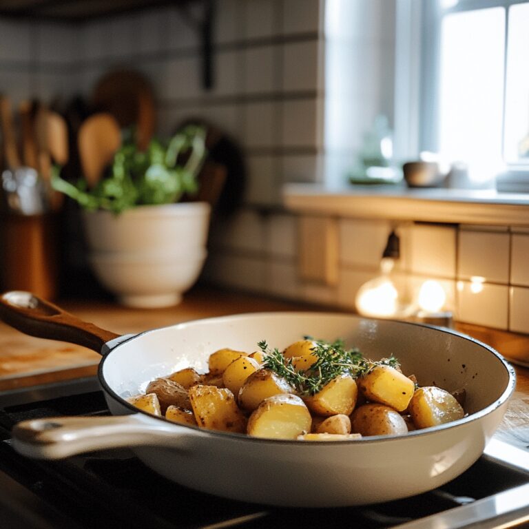 An inviting kitchen scene featuring various cooking utensils, bowls, and fresh ingredients scattered around a warm, cozy countertop. Soft, natural lighting enhances the atmosphere, highlighting a modern kitchen with hints of a potato dish being prepared. The image subtly incorporates the Lipton box without focusing on any single dish, creating a homely yet professional vibe that reflects the theme of a food blog.