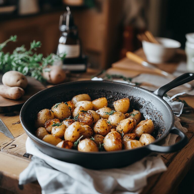 A warm and inviting modern kitchen featuring a variety of cooking tools and ingredients arranged thoughtfully around a countertop. Soft, natural lighting illuminates the scene, highlighting rustic utensils, colorful bowls, and fresh produce, all contributing to a cozy yet professional atmosphere. The overall composition suggests a vintage vibe, subtly evoking the theme of Delmonico potatoes while avoiding a singular focus on one dish.