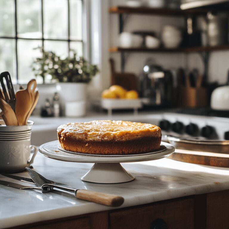 An inviting and visually appealing image of a modern kitchen with a warm, cozy vibe, showcasing various cooking tools and ingredients related to baking. The scene captures a friendly, natural light illuminating the kitchen details like utensils, bowls, and countertops, subtly reflecting the theme of a food blog post about the 135-year-old Lane Cake recipe made famous by Harper Lee, without focusing on a single dish.